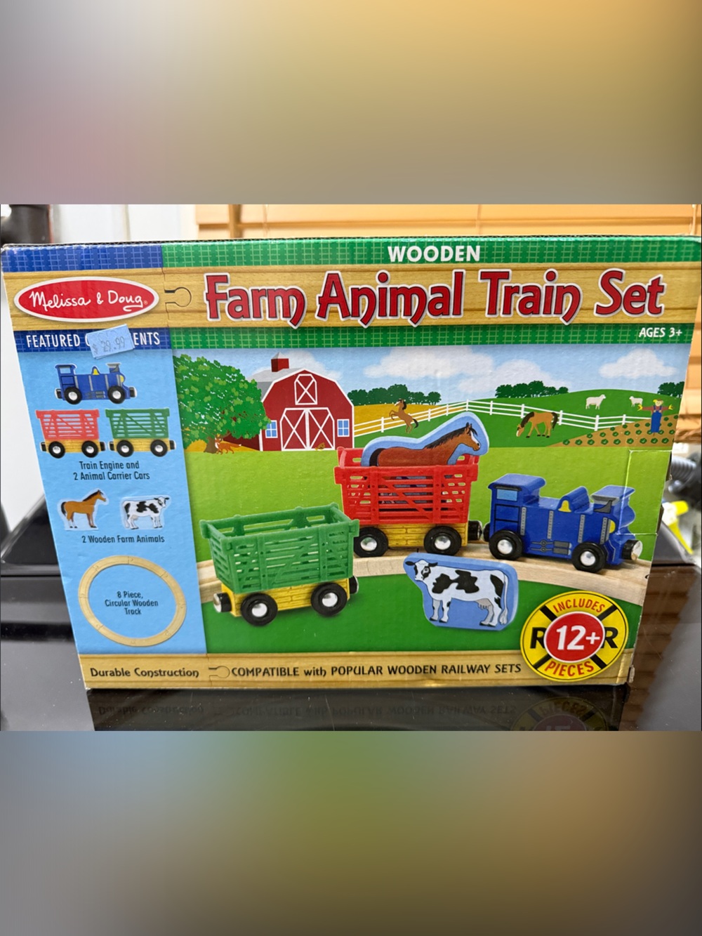 Melissa & Doug Farm Animal Wooden Train Set - Blue, Red, Green, Yellow